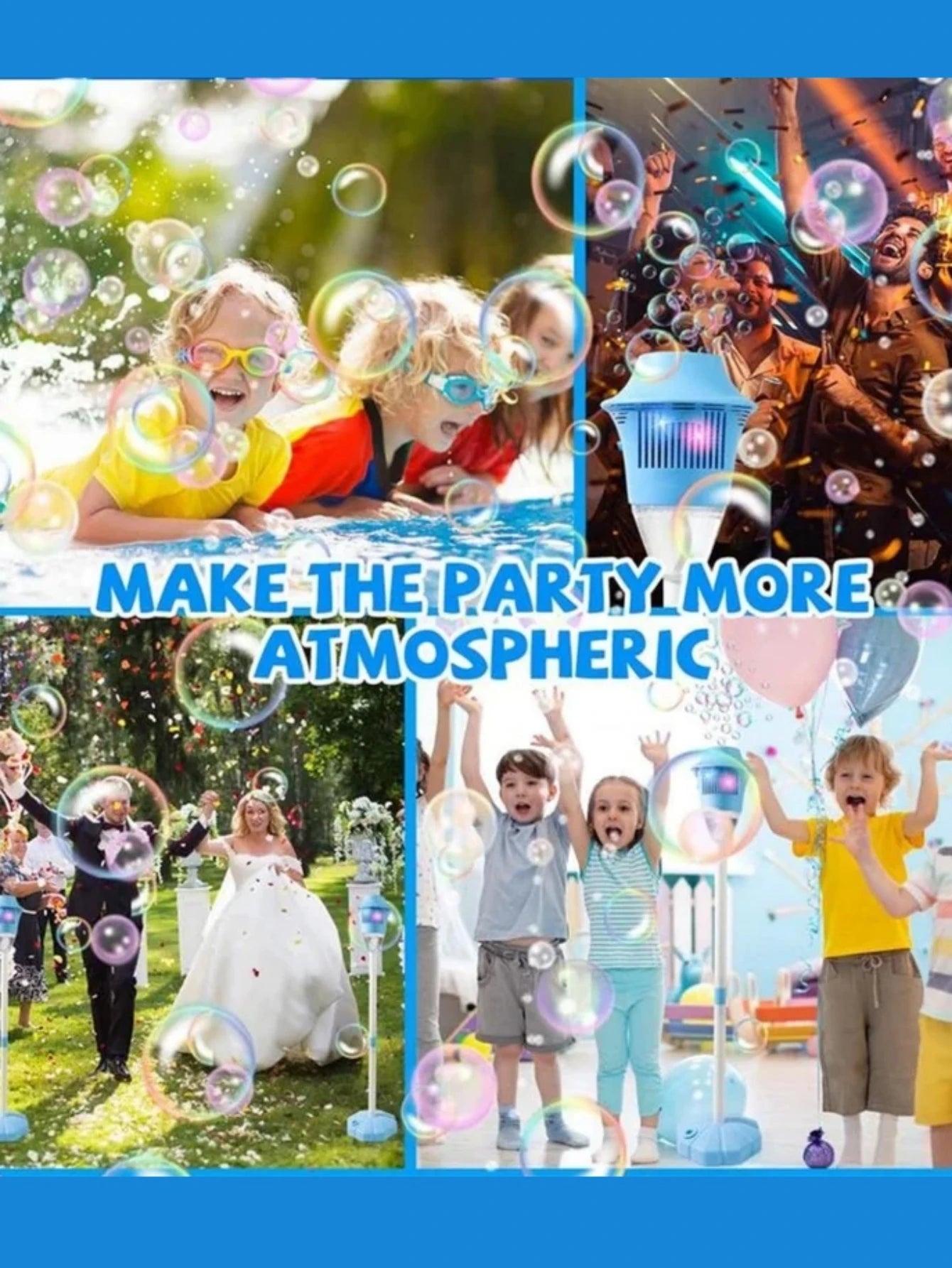 2026 Rechargeable Bubble Machine for Kids – 47" Automatic Bubble Maker with Music & Lights, 3 Adjustable Heights, Detachable Wand for Outdoor Parties & Weddings, Includes Bubble Solution