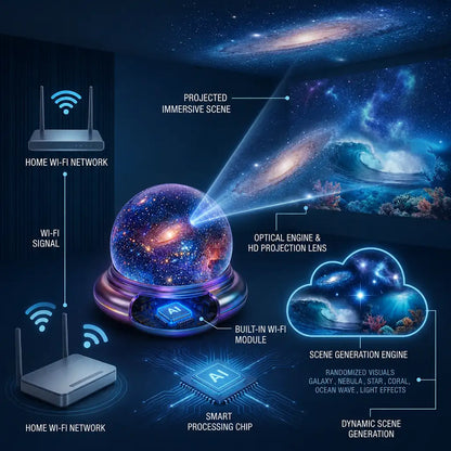 Topacme® Galaxy Night Light Projector – 360° Starry Sky & Ocean Wave Ambient Light for Bedroom Relaxation